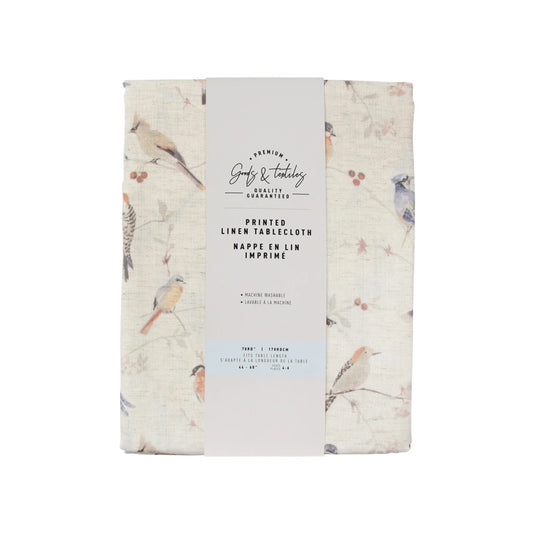 Birds Linen Blended Tablecloth 60 X 120"
