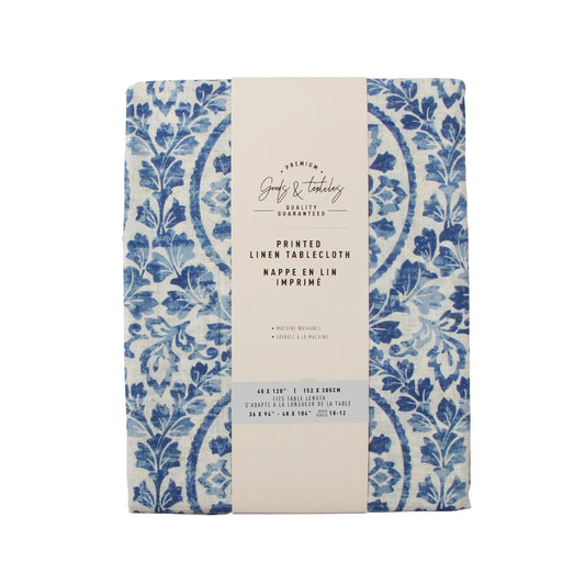 Medallion Linen Blended Tablecloth 60 X 120" Blue