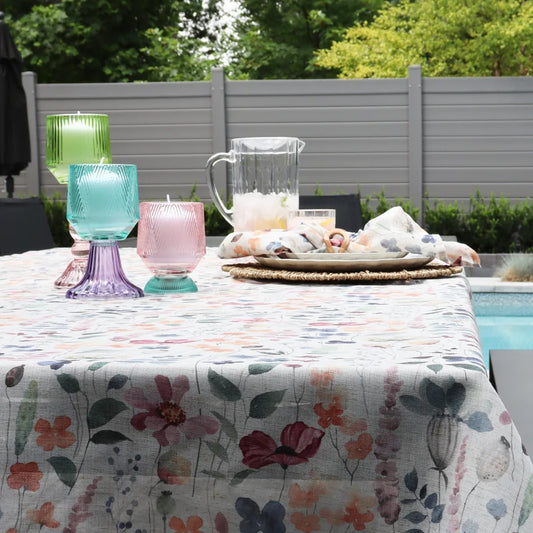 Watercolor Garden Linen Blended Tablecloth 60 X 120"