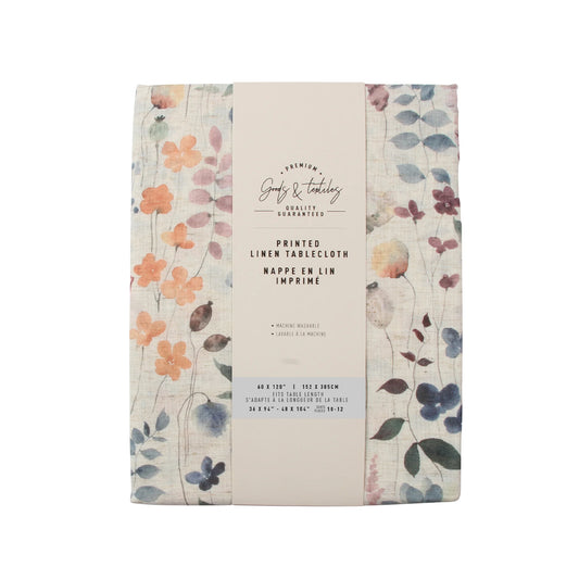 Watercolor Garden Linen Blended Tablecloth 60 X 120"