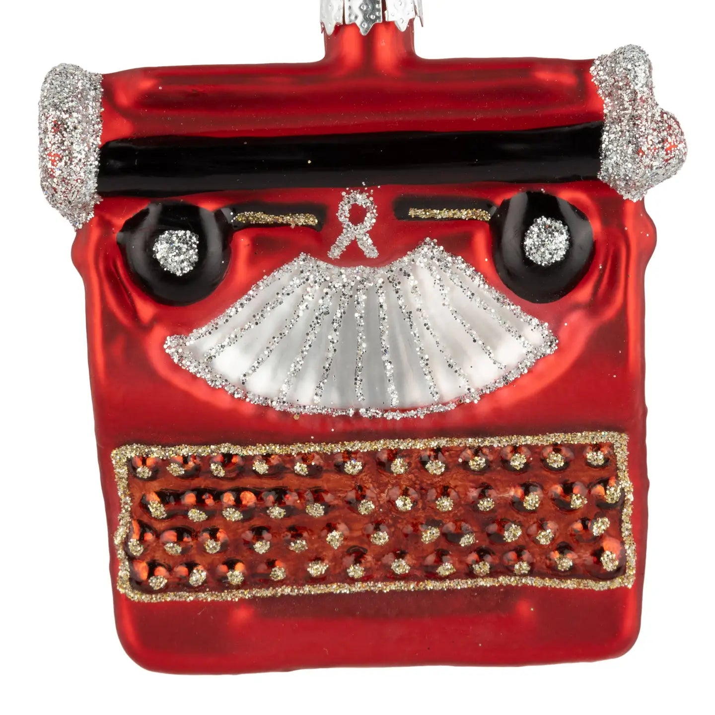 Glass Typewriter Ornament, Red and Black, 3 in