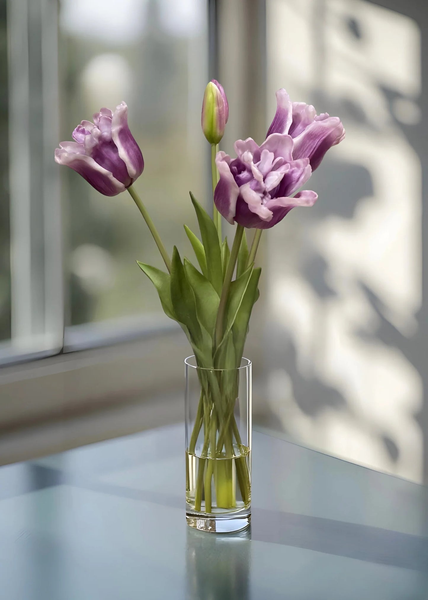 18" FRESH TOUCH RUFFLED LAVENDER WHITE PARROT TULIP BUNDLE