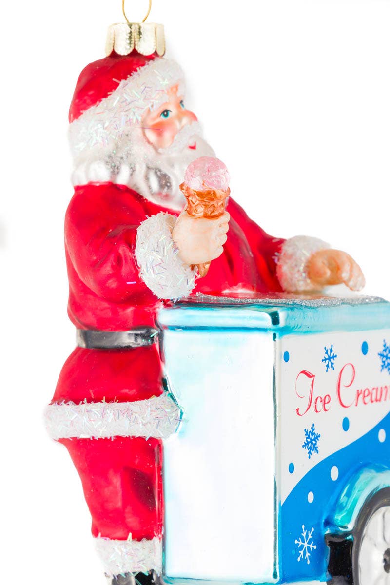 NEW-Red Ice Cream Cart Santa Ornament
