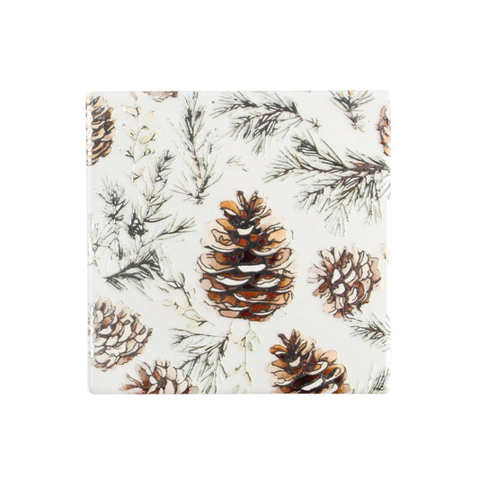 Pinecone Firs Textured Printed Ceramic Coaster S/6