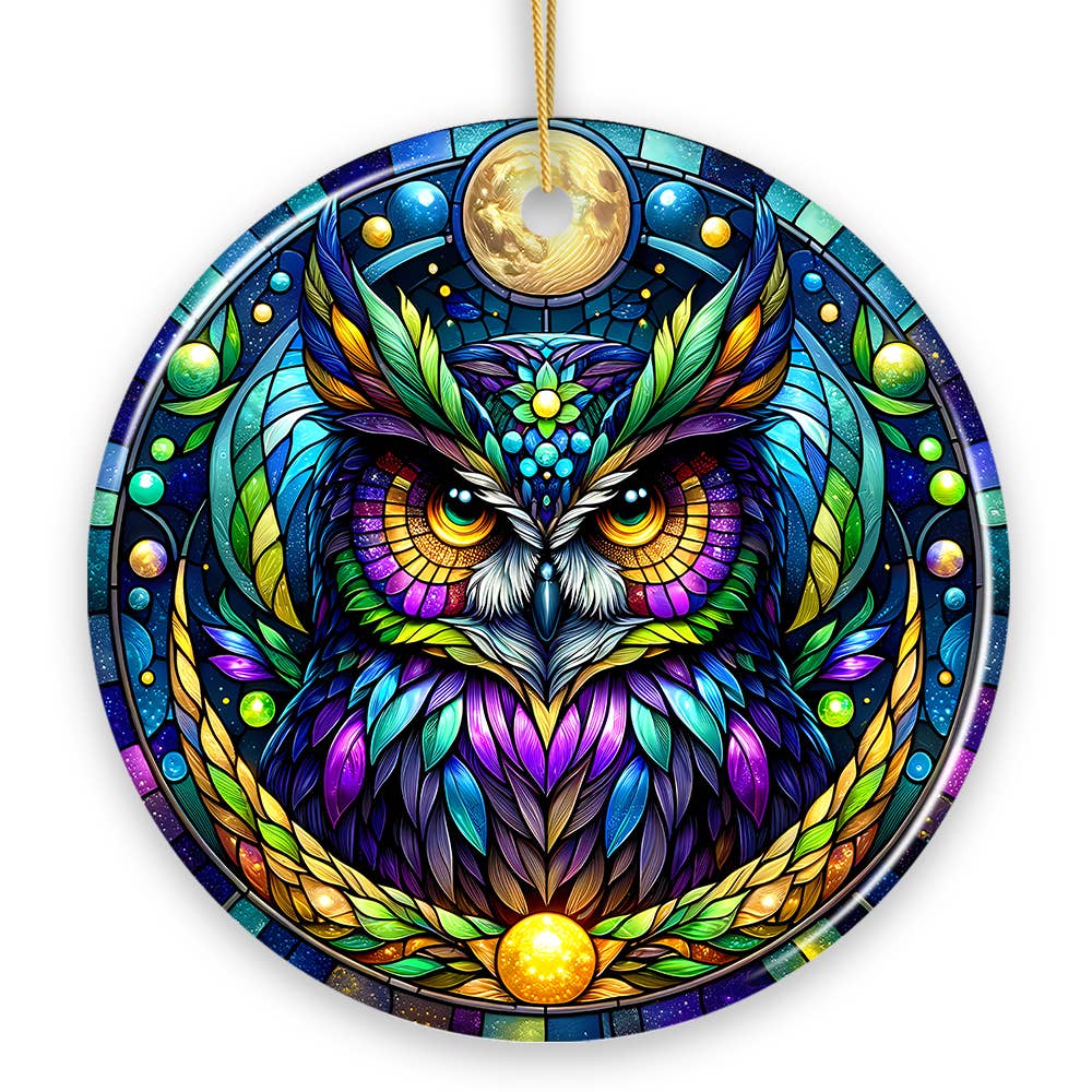 Mysterious Owl Stained Glass Style Ceramic Ornament