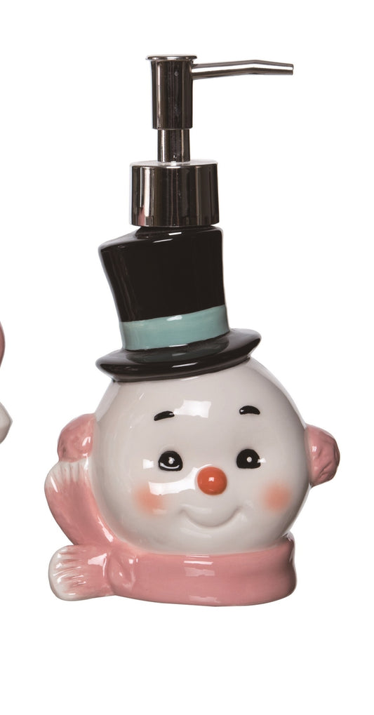 Pink Retro Snowman Holiday Soap Dispenser