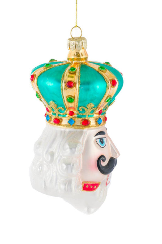 NEW-Teal/White Nutcracker Head Ornament W/ Bejewelled Crown