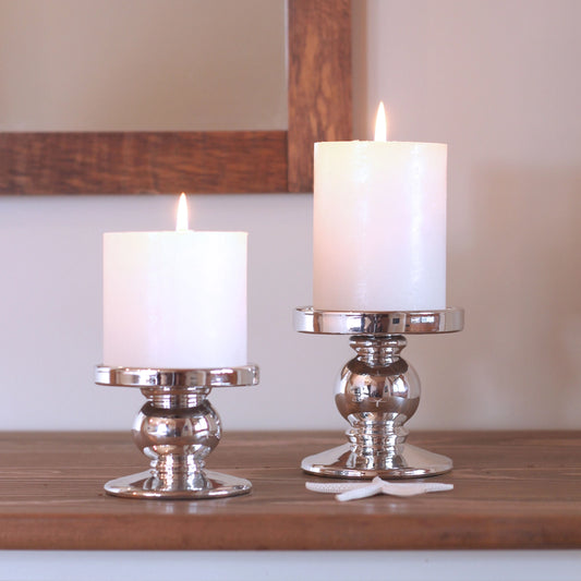 Estelle Pillar Candle Holders | Silver Set of 2