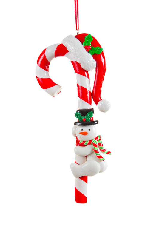 White/Red Candycane Ornament with Snowman