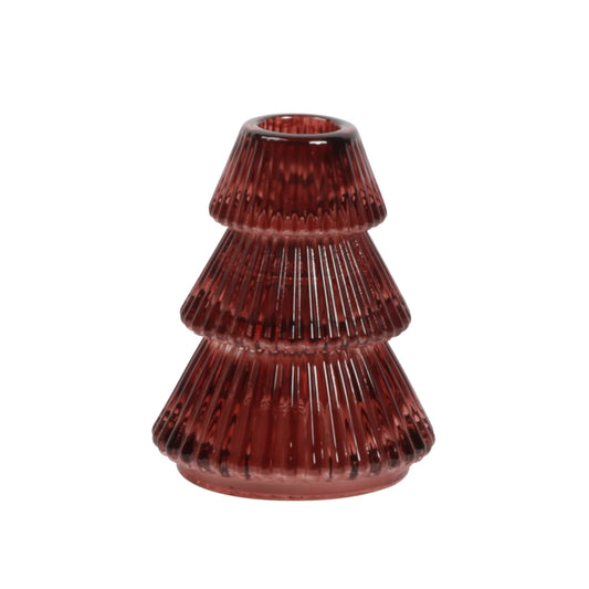 Empire Tree Shaped Glass Taper Candle Holder Large Red