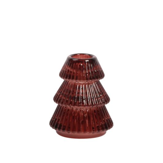 Tree Shaped Glass Taper Candle Holder Small Red