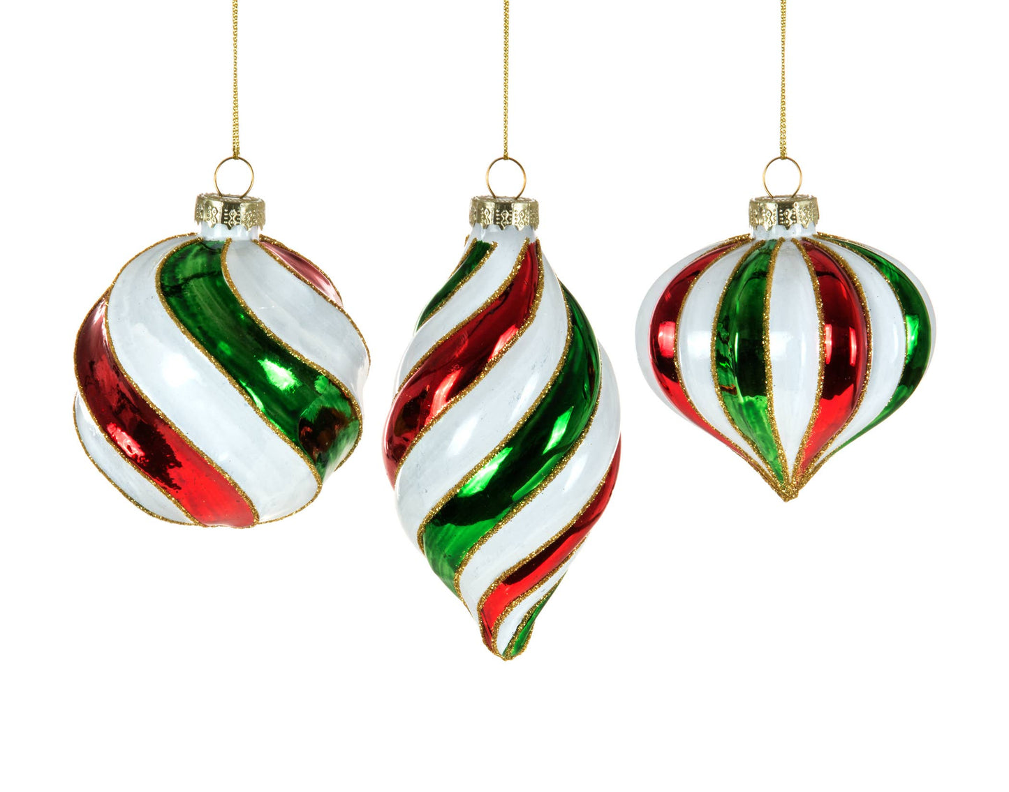 3" Red, White & Green Ball, Drop & Onion (Set of 3)