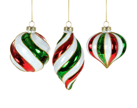 3" Red, White & Green Ball, Drop & Onion (Set of 3)