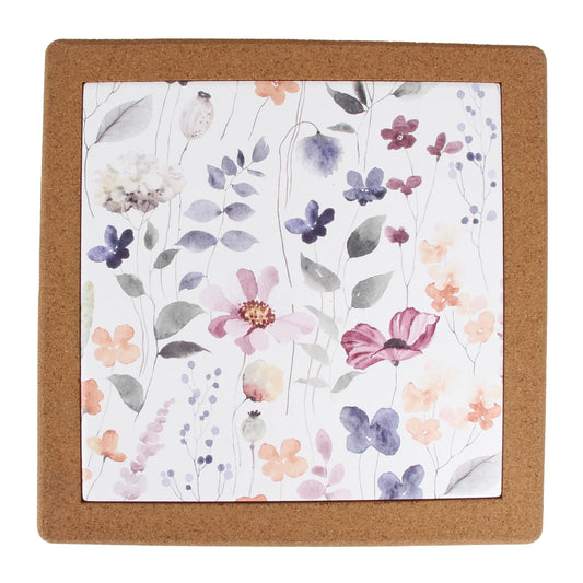 Watercolor Garden Oversized Ceramic & Cork Trivet