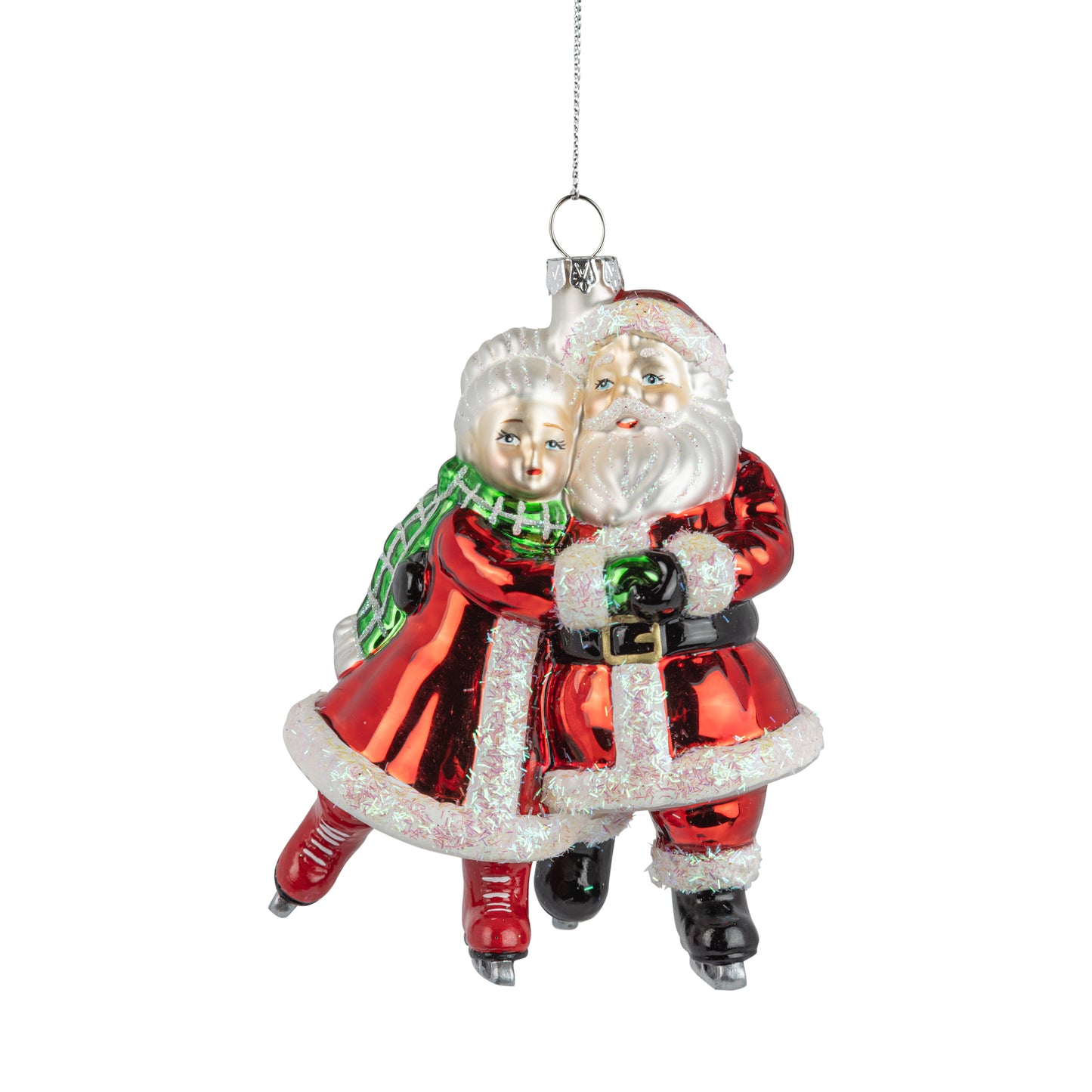 Glass Mr & Mrs Santa ornament, 5"