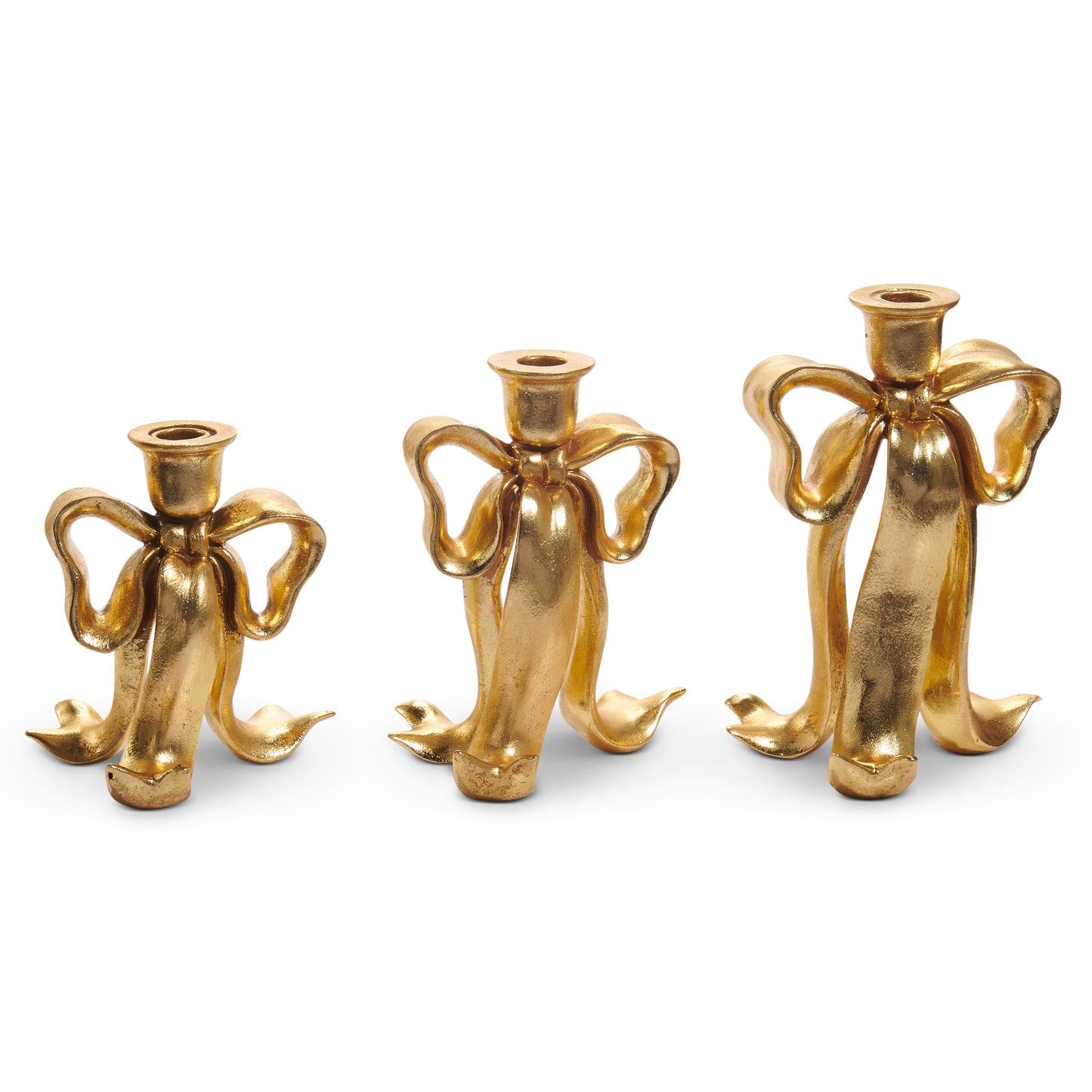 9" Gold Bow Candlesticks
