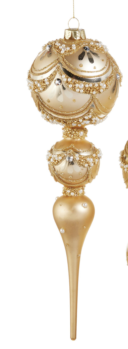 11" Gold Pearl Trimmed Finial Ornament