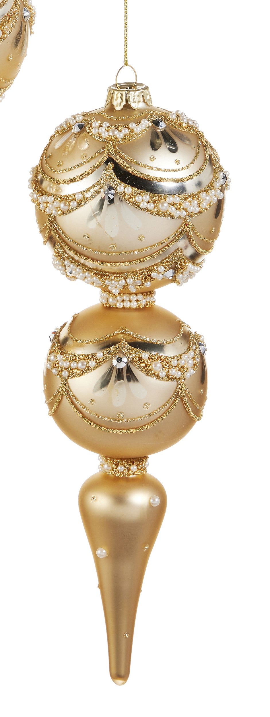 11" Gold Pearl Trimmed Finial Ornament