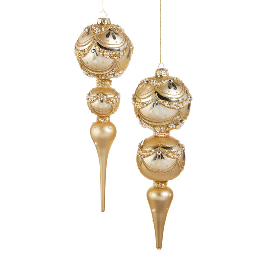 11" Gold Pearl Trimmed Finial Ornament