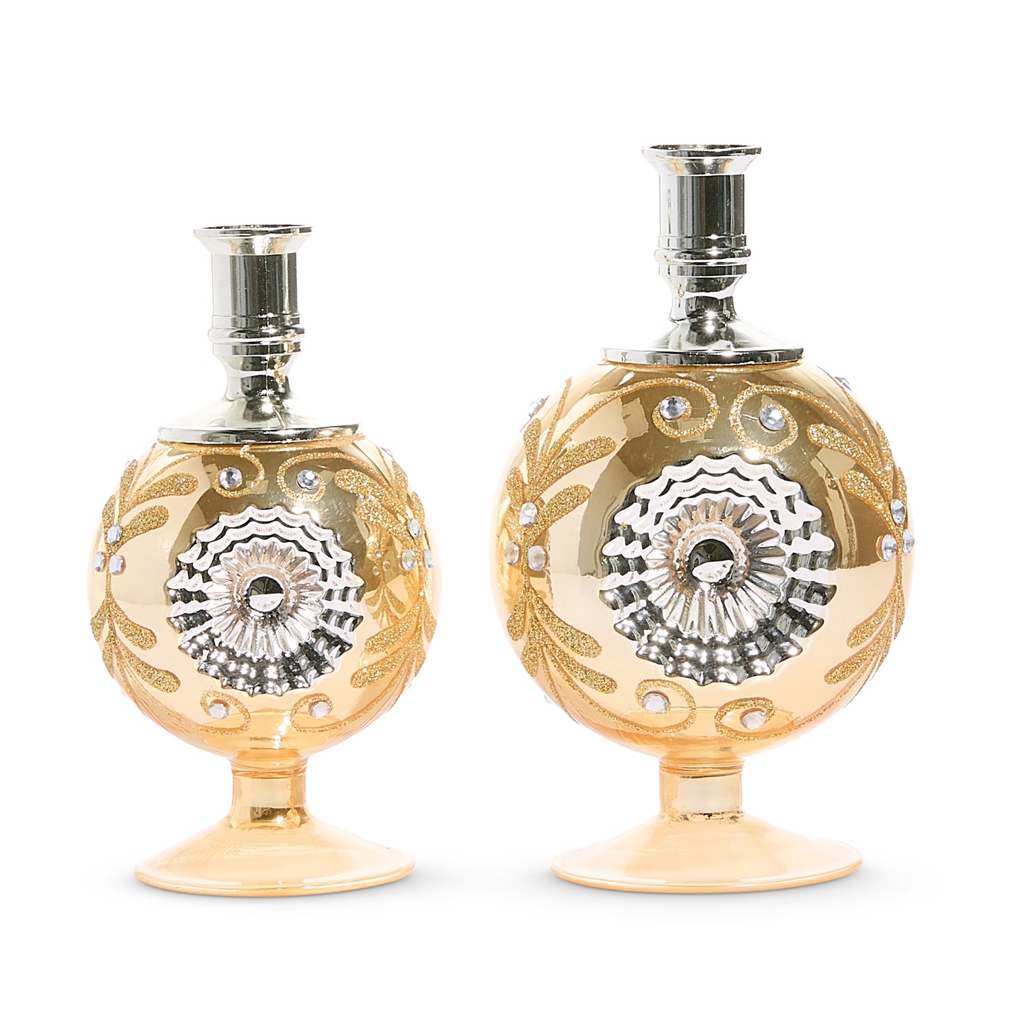 8" Gold Vintage Ornament Candle Holders