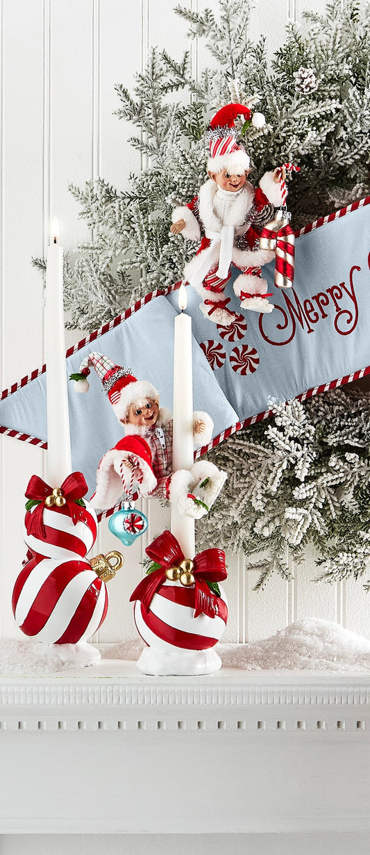 7.5" Red and White Stripe Ball Ornament Candle Holder