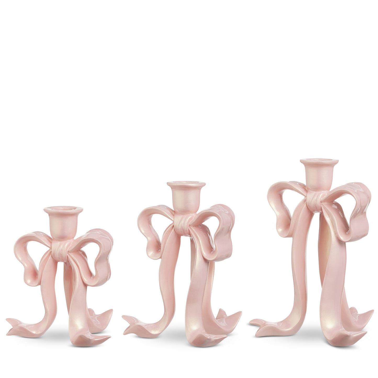 9" Pink Pearlescent Bow Candlesticks