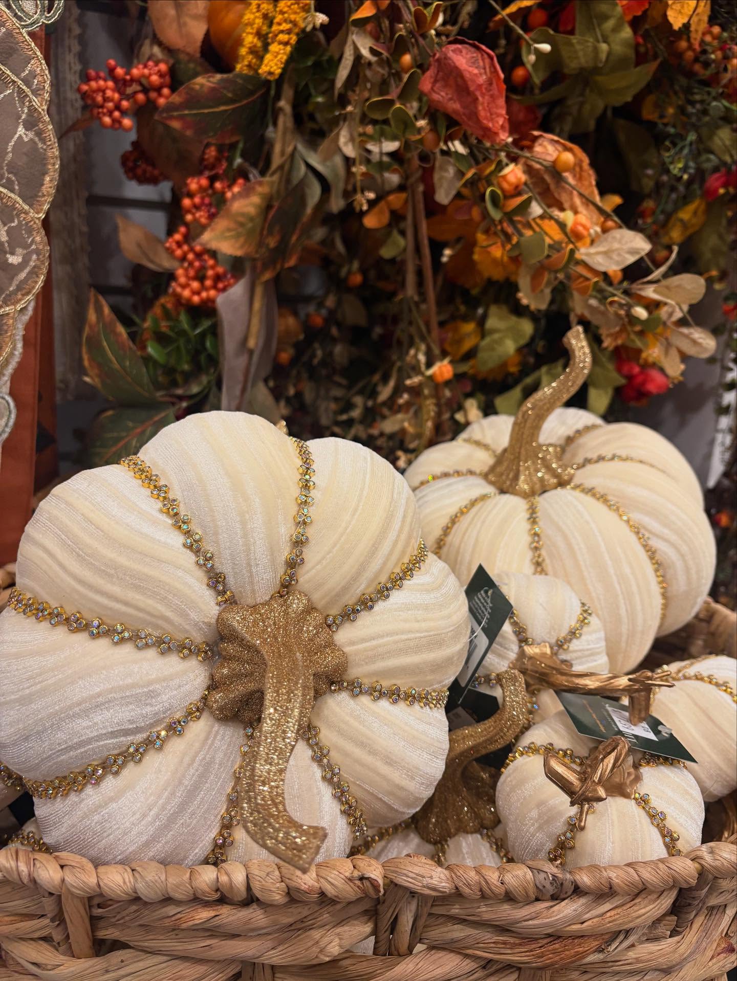 Off White Pumpkin Accent with Bejeweled Ribs