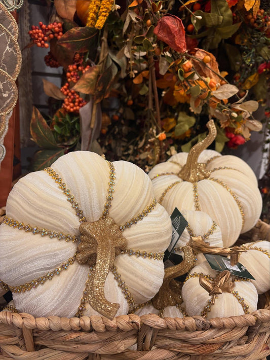 Off White Pumpkin Accent with Bejeweled Ribs