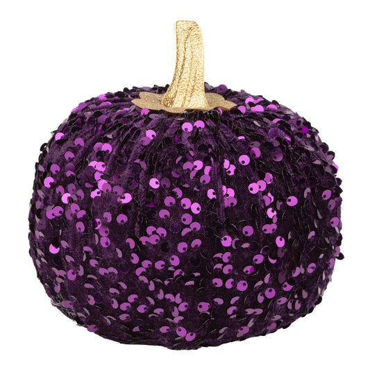Purple Sequin Pumpkin w/ Painted Gold Stem,6.25in