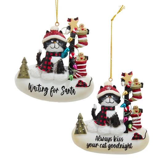 Cat With Sayings Ornaments, 2 Assorted