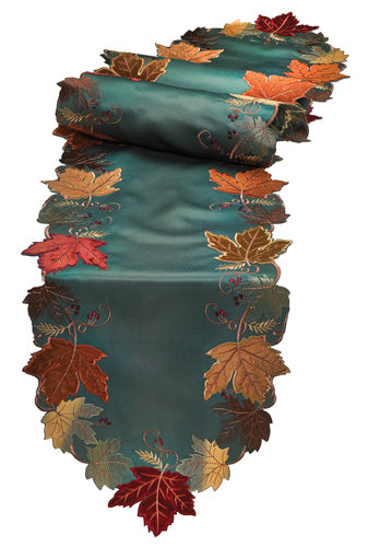 Autumn Leaf Applique Embroidered Runner