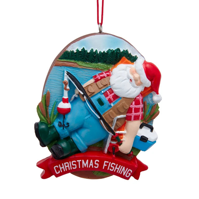 Christmas Fishing Santa Ornament