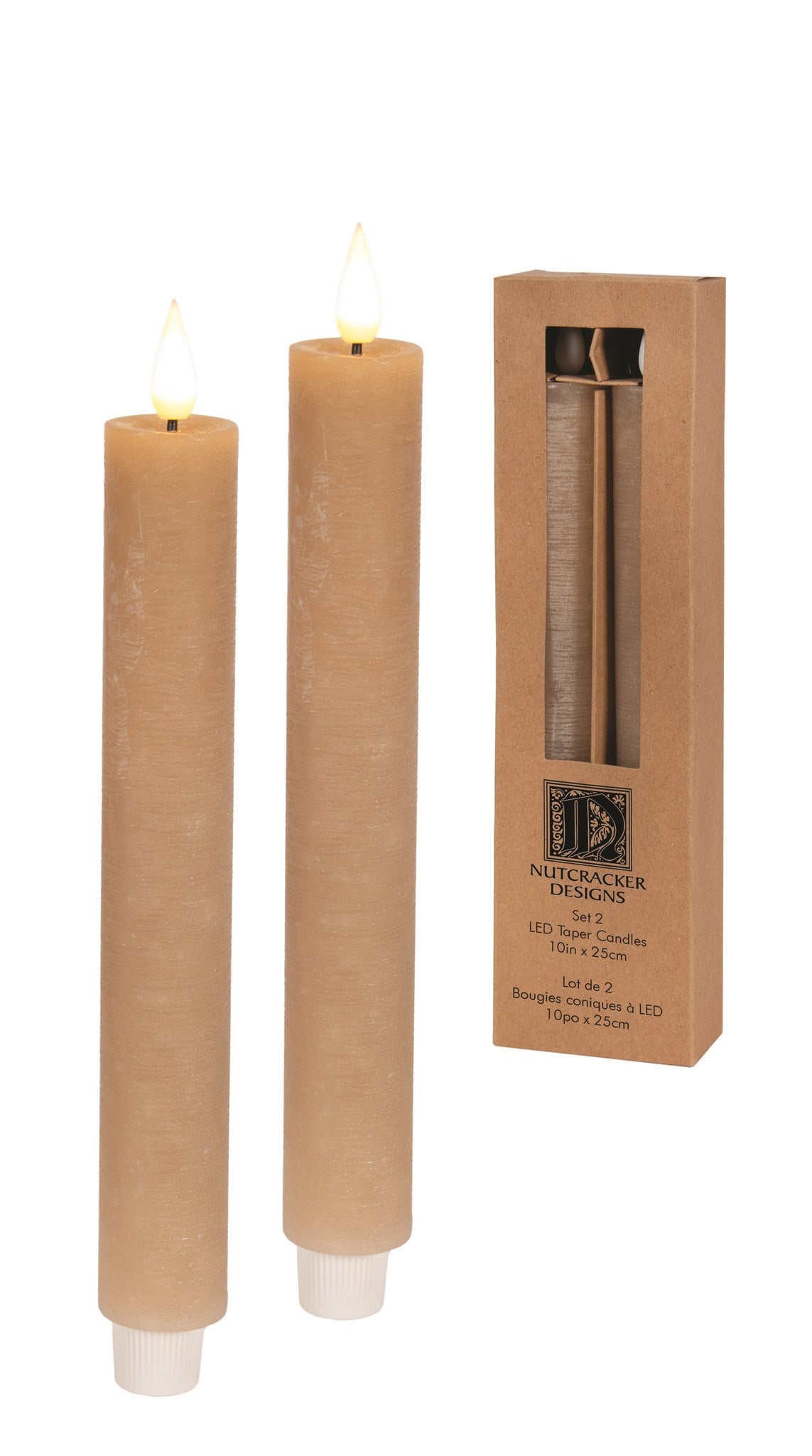 Golden Tan Oversized Led Taper Candles. (Set of 2)