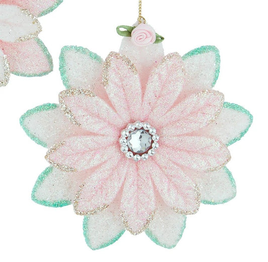 Pink & Green Poinsettia Ornaments, 2 Assorted