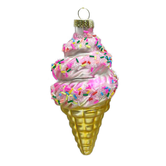 GLASS ICE CREAM CONE 5.5″ ORNAMENT