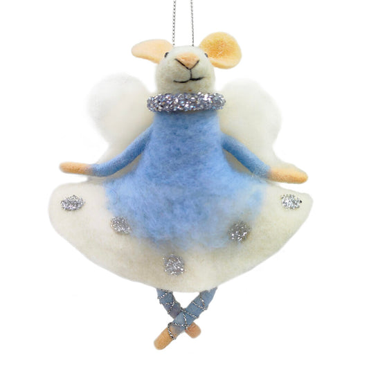 ORNAMENT WOOL MOUSE WITH BLUE DRESS 5.5″