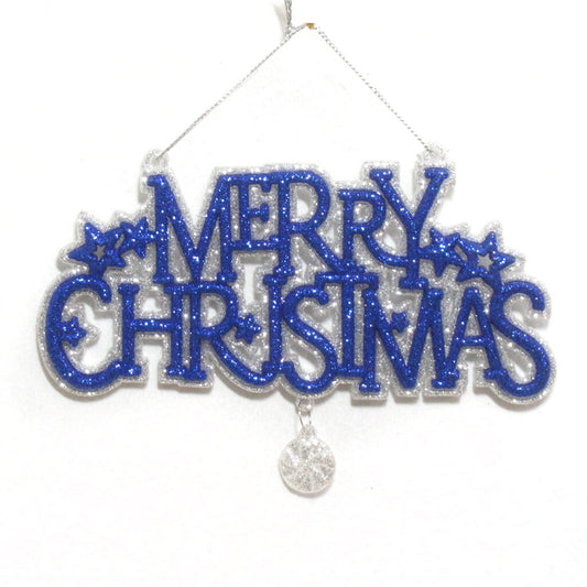 BLUE/SILVER “MERRY CHRISTMAS” 6″ X 4″ W/ GLITTER & CANDY