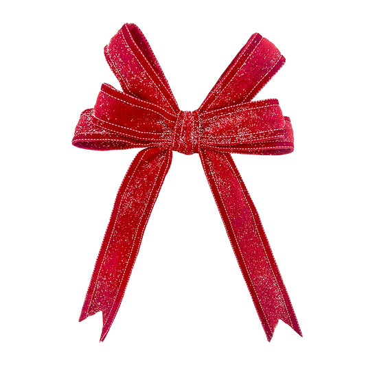 BOW RED W/ WIRE EDGE 15.5″ FROSTED/GLITTER