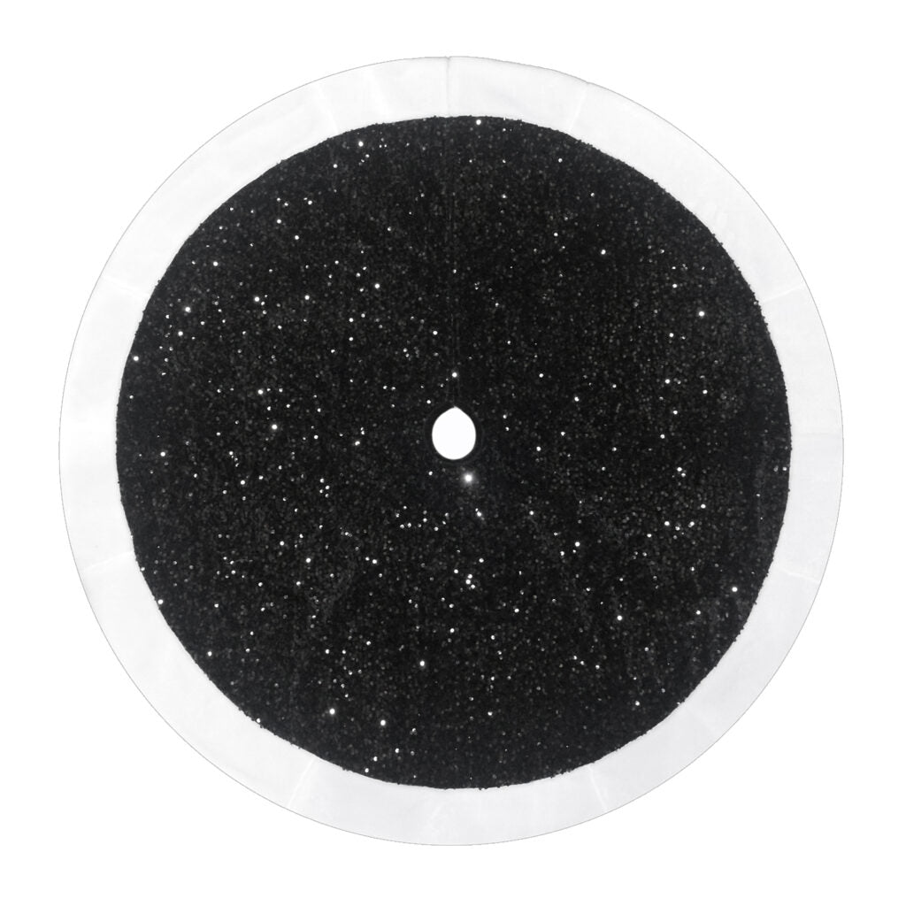 TREE SKIRT 48″ BLACK SEQUINS W/ FAUX FUR BORDER