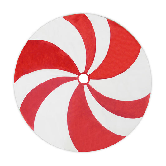 TREE SKIRT 48″ RED/WHITE VELVET & FLEECE, CANDY SWIRL DESIGN