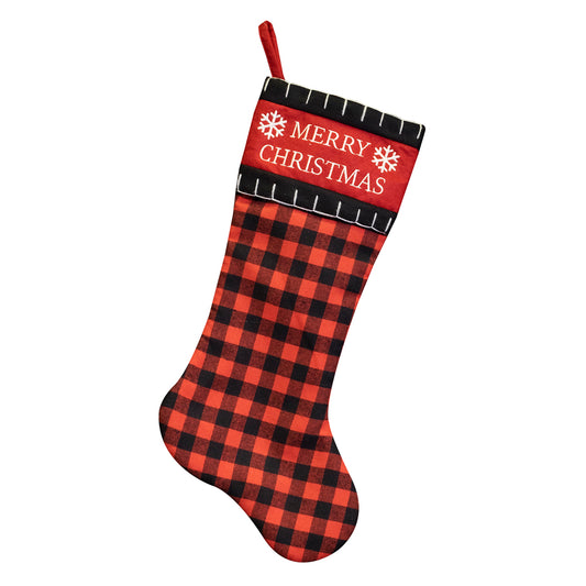 STOCKING 20.5″ BLACK/ RED BUFFALO PLAID W/ MERRY CHRISTMAS