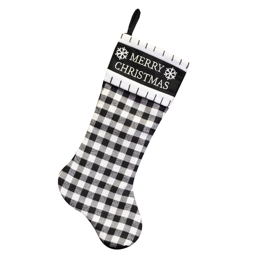 STOCKING 20.5″ BLACK/ WHITE BUFFALO PLAID W/ MERRY CHRISTMAS
