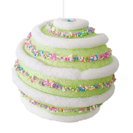 BALL CANDY SWIRL ORNAMENT 100MM W/ MULTI SPRINKLES