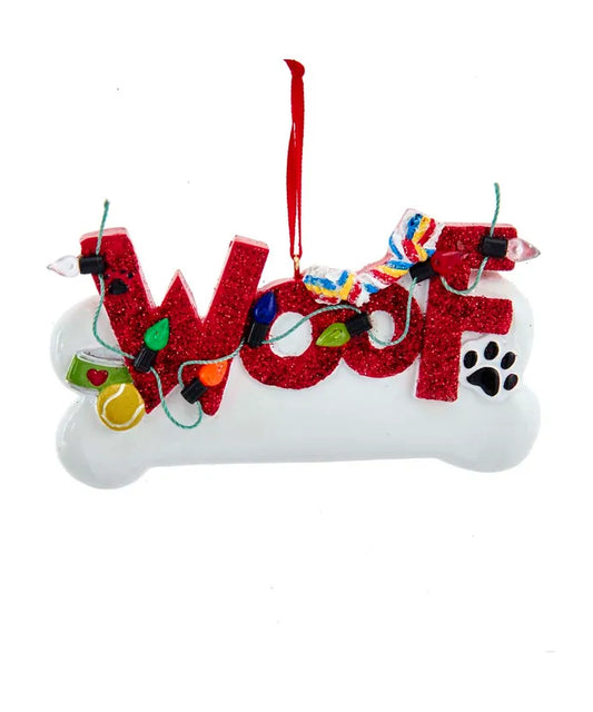 "Woof" Dog Ornament For Personalization