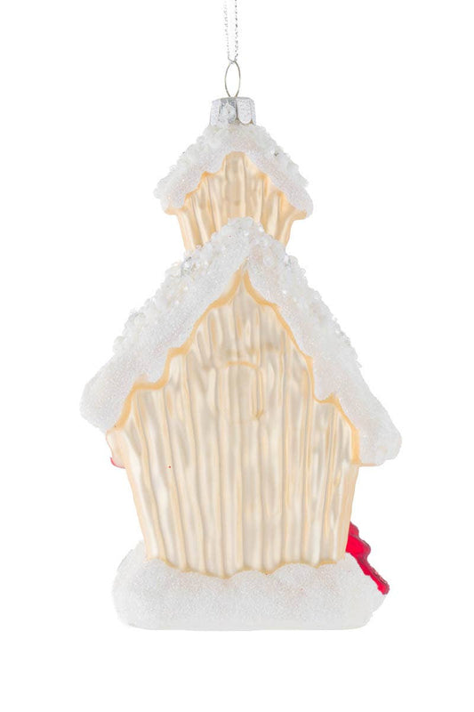 NEW-Off-White Cozy Birdhouse Ornament With Cardinals