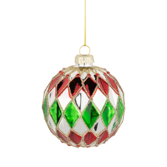 Glass ball ornament, red-green. 80mm/3 in