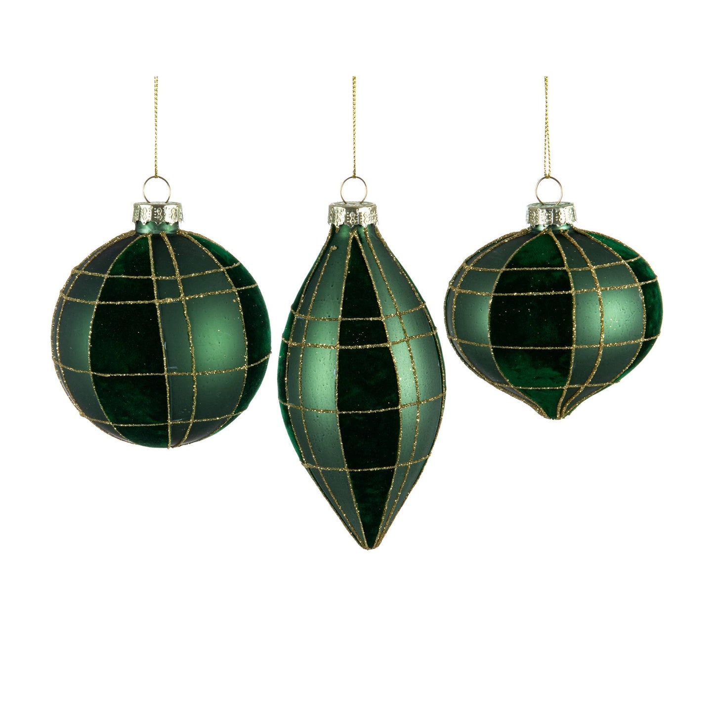 3 Assorted 8CM Green Ornaments with Gold Trim (Set of 3)