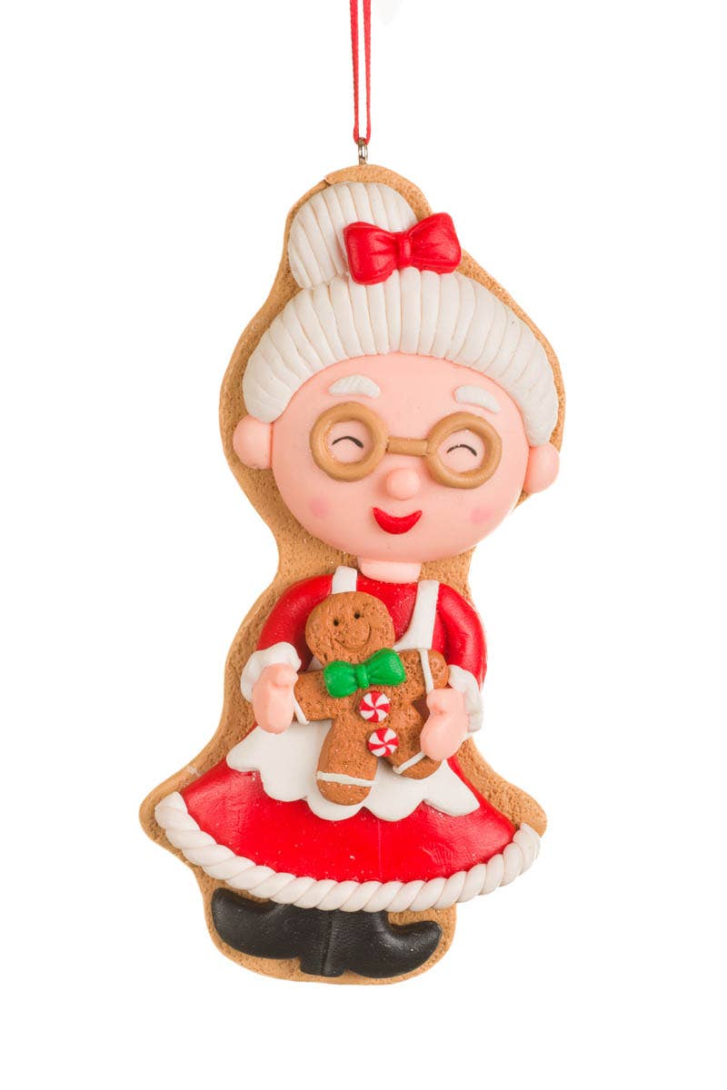 NEW-Red/White Mrs. Claus With Gingerbread Man Ornament