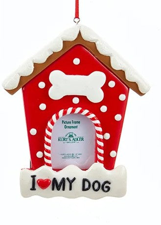 Red and White Dog and Cat Picture Frame Ornaments, 2 Assorted