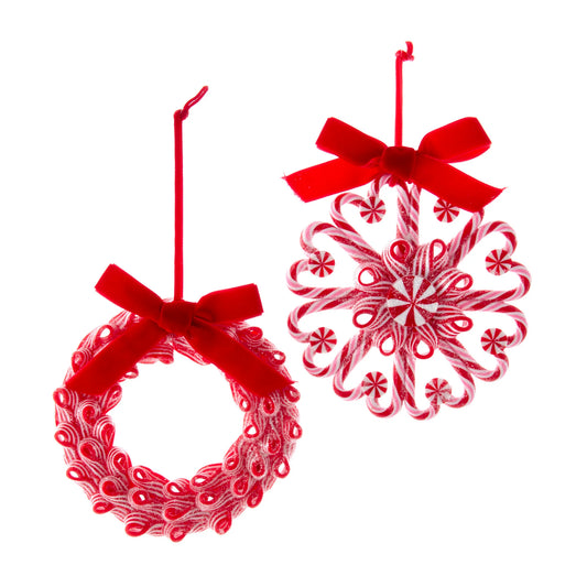Peppermint Wreath Ornaments, 2 Assorted